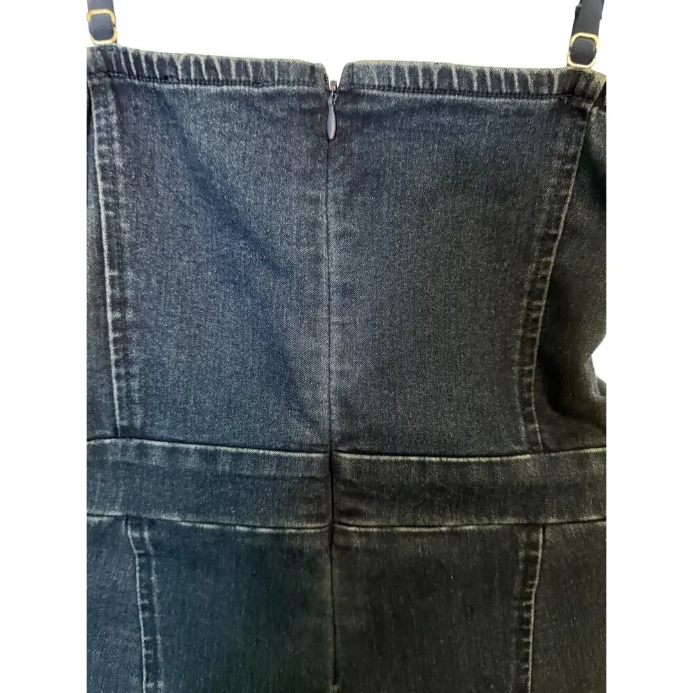 Haute Monde Demin Blue Jean Stretchy Jumpsuit w/Rhinestone Bustline. L - Picture 6 of 10